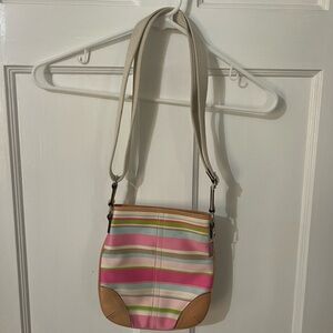 Coach Pink and Green Striped Crossbody Bag